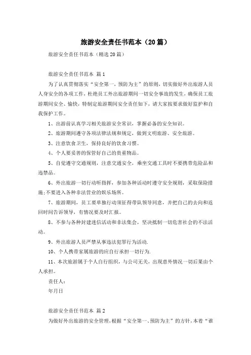 旅游安全责任书范本(20篇)