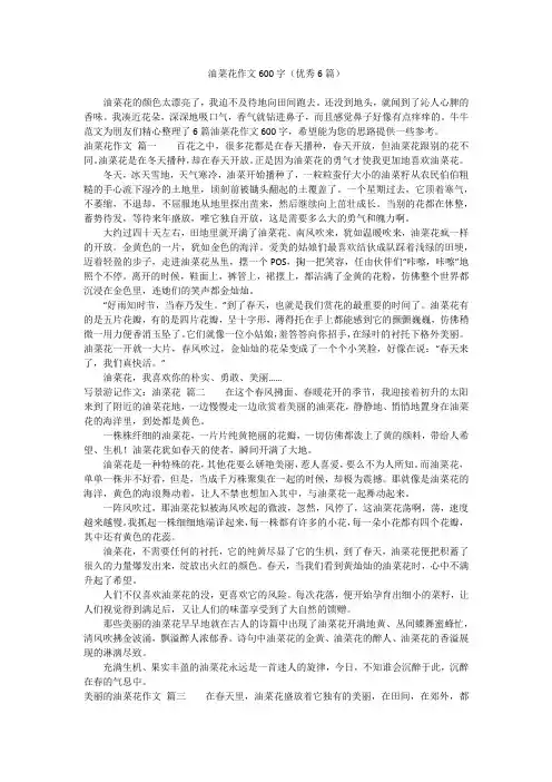 油菜花作文600字(优秀6篇)