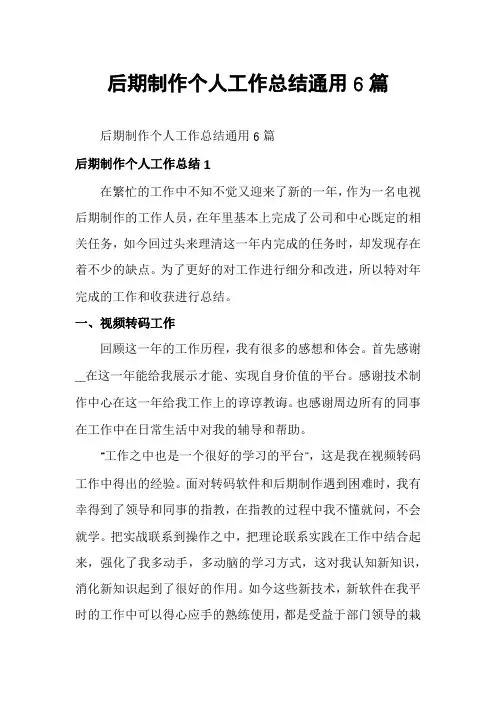 后期制作个人工作总结通用6篇