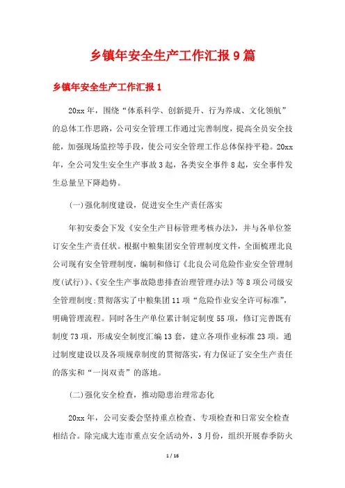 乡镇年安全生产工作汇报9篇