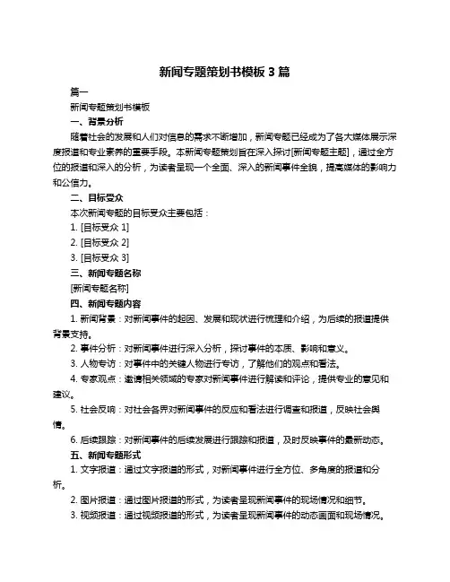 新闻专题策划书模板3篇
