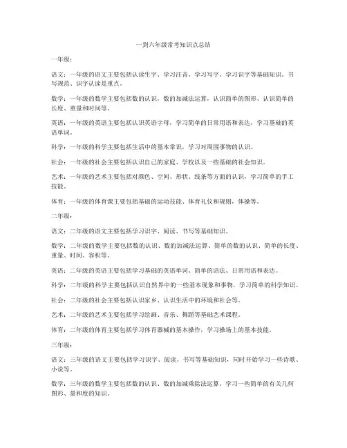 一到六年级常考知识点总结