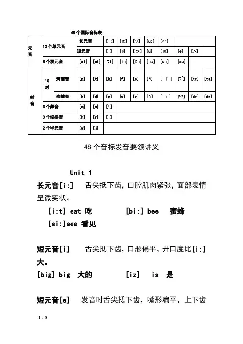 48个国际音标表发音整理