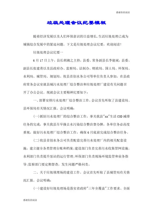 垃圾处理会议纪要模板.doc
