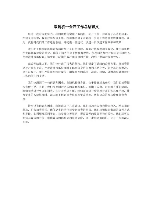 双随机一公开工作总结范文
