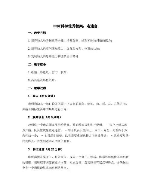 中班科学优秀教案：走迷宫
