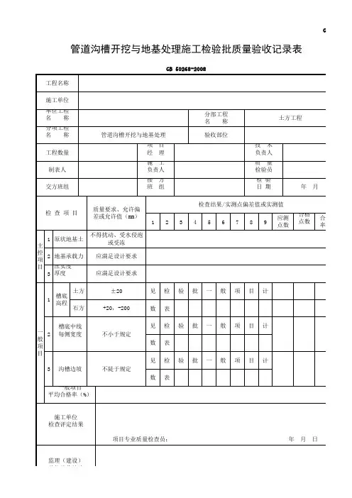 管道沟槽开挖检验批