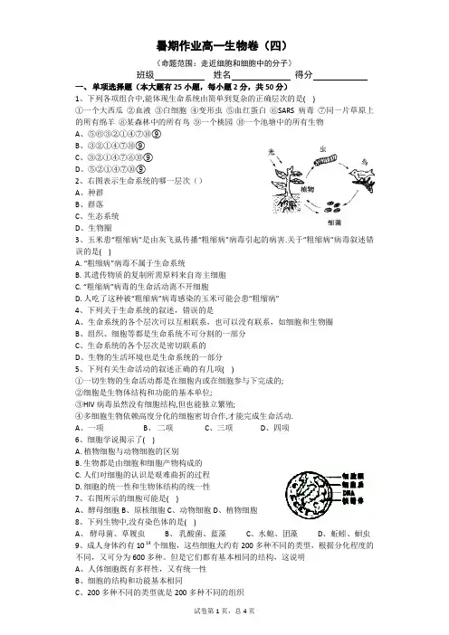 高一生物暑假作业测试卷 (4)