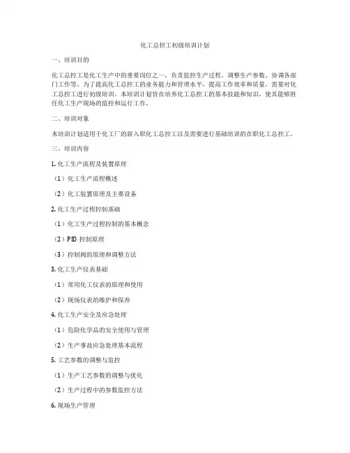 化工总控工初级培训计划