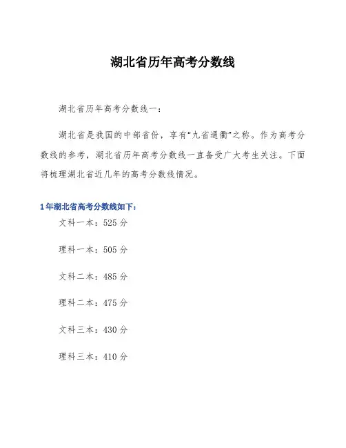 湖北省历年高考分数线