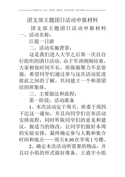 团支部主题团日活动申报材料