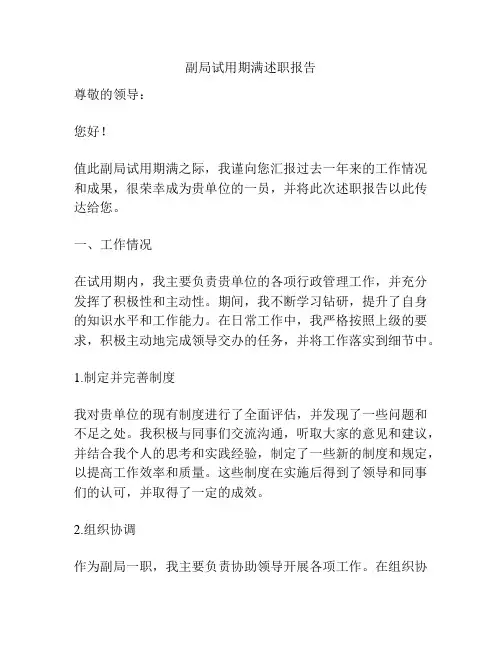 副局试用期满述职报告