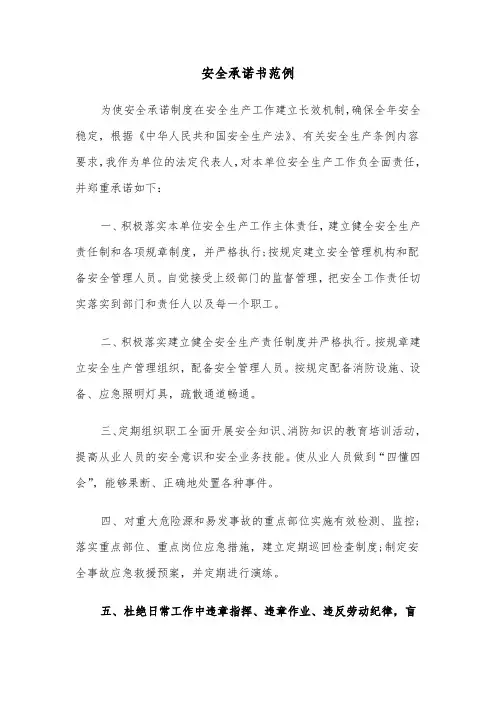 安全承诺书范例(5篇)