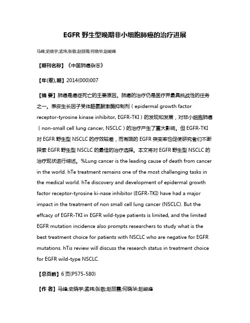 EGFR野生型晚期非小细胞肺癌的治疗进展