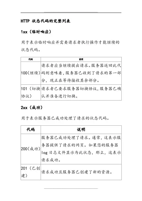 http状态码大全