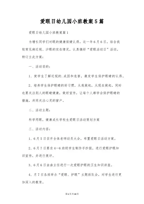 爱眼日幼儿园小班教案5篇