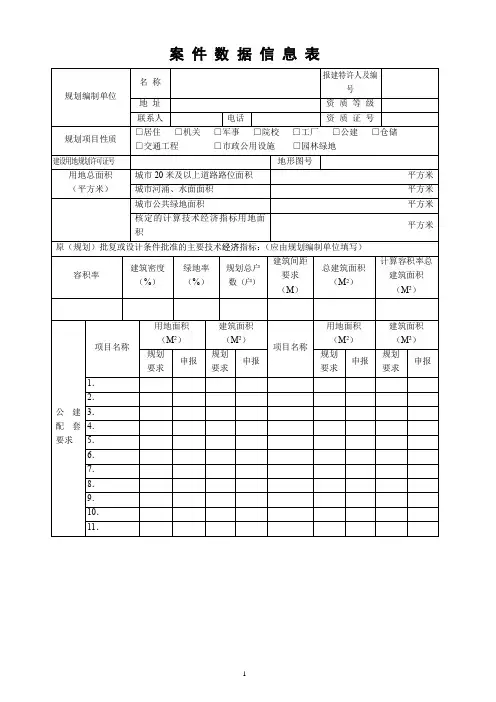 案件数据信息表(规划类)