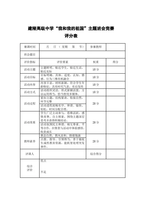 主题班会竞赛评分表