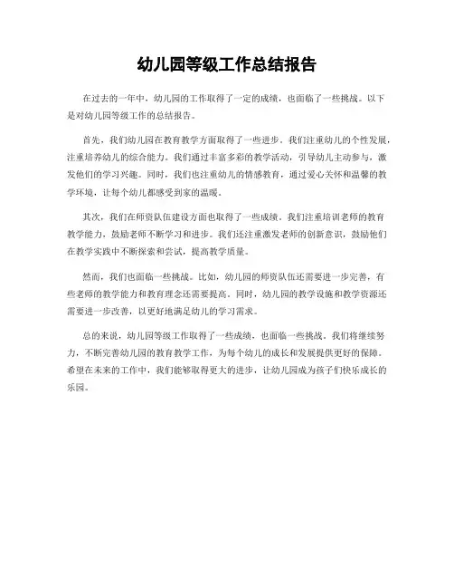 幼儿园等级工作总结报告