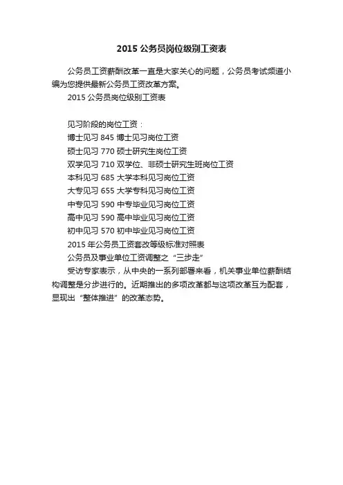 2015公务员岗位级别工资表