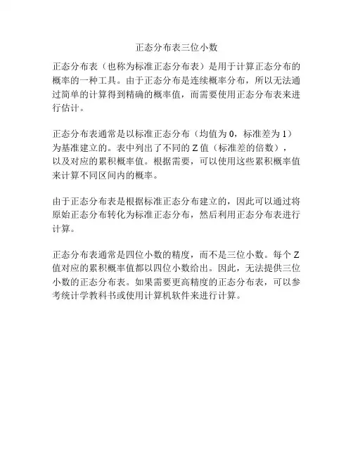 正态分布表三位小数