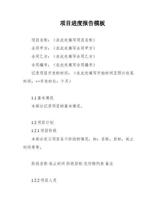 项目进度报告模板