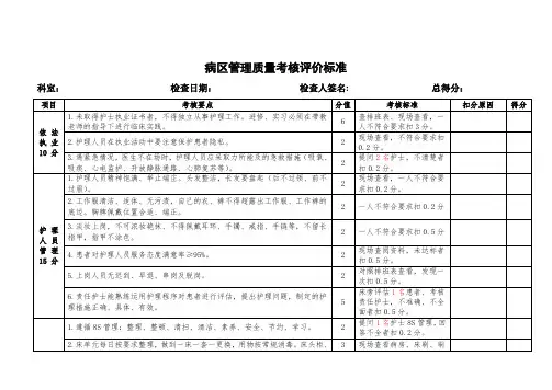 病区管理质量考核评价标准- 终版
