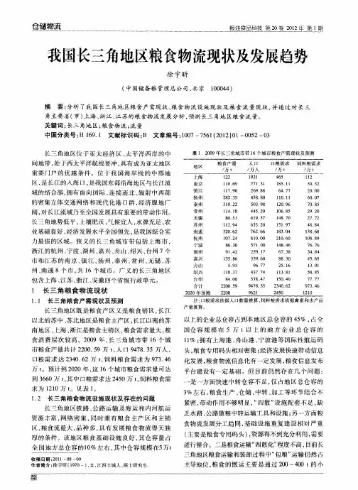 我国长三角地区粮食物流现状及发展趋势
