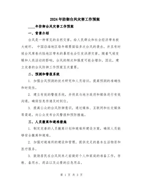 2024年防御台风灾害工作预案