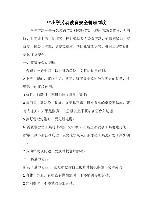 小学劳动教育安全管理制度