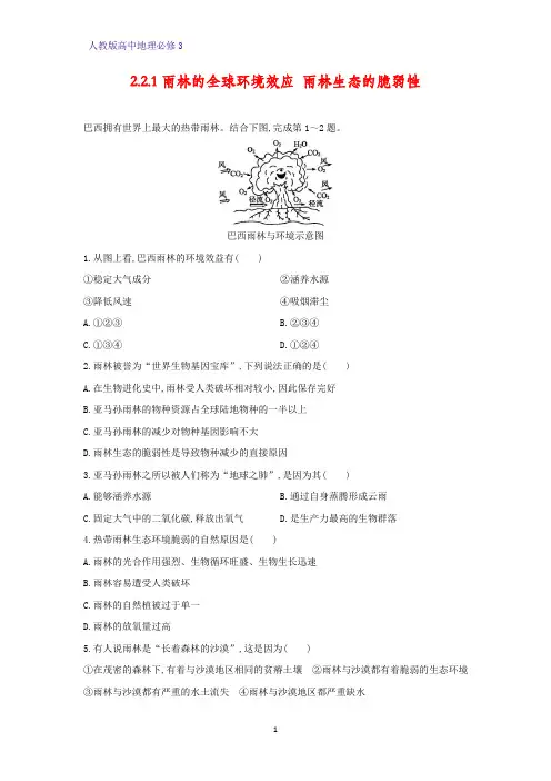 高中地理必修3课时作业21：2.2.1雨林的全球环境效应 雨林生态的脆弱性练习题