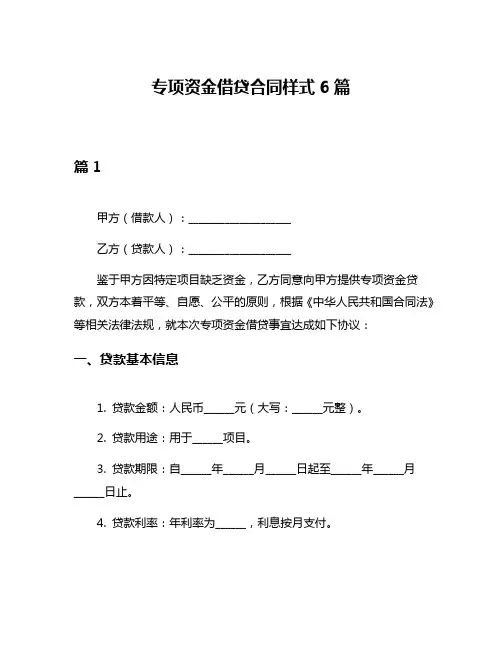 专项资金借贷合同样式6篇