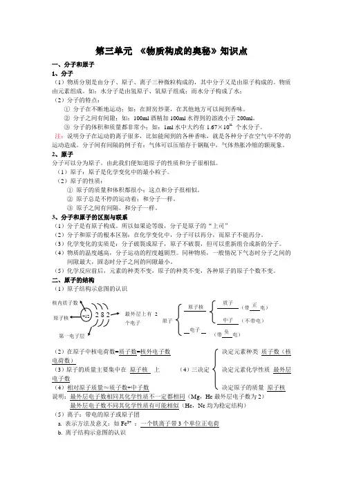 九年级化学上册《物质构成的奥秘》知识点 