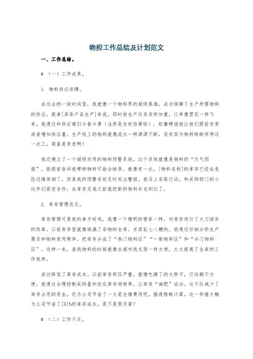 物控工作总结及计划范文