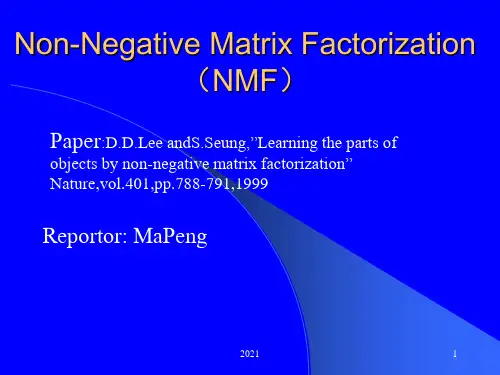 非负矩阵分解及在人脸识别的应用PPT课件