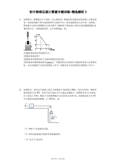 初中物理压强计算题专题训练-精选解析 (3)