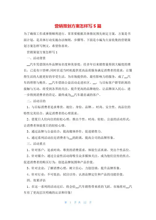 营销策划方案怎样写5篇