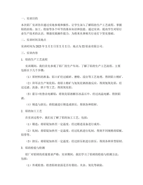 铝厂实训报告
