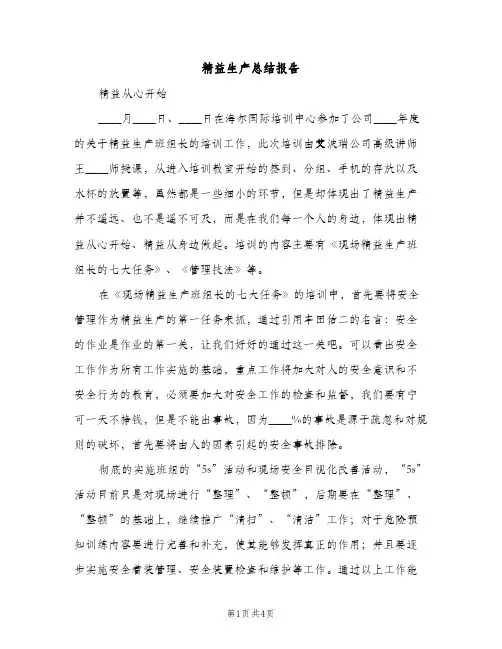 精益生产总结报告（2篇）