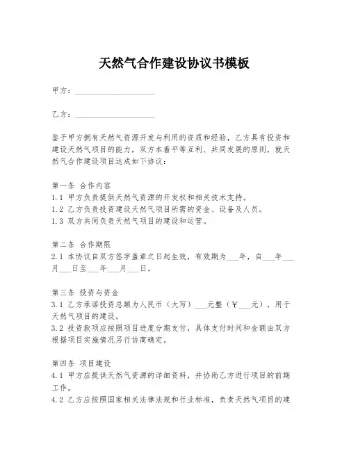 天然气合作建设协议书模板
