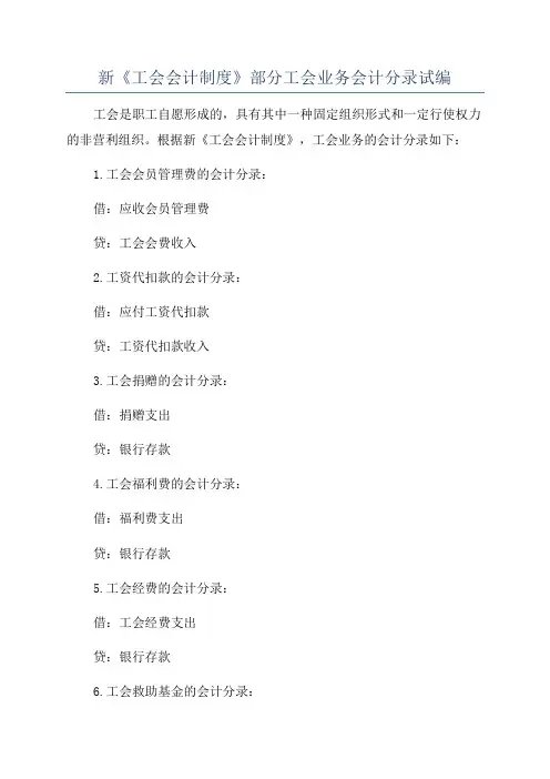 新《工会会计制度》部分工会业务会计分录试编