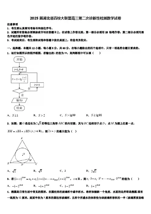 2025届湖北省百校大联盟高三第二次诊断性检测数学试卷含解析