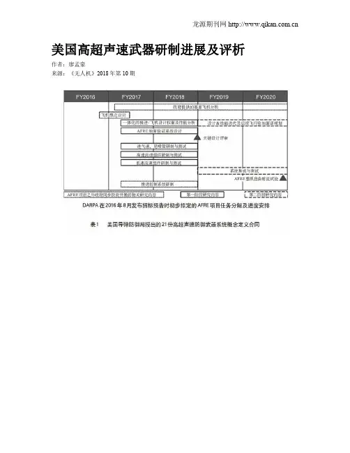 美国高超声速武器研制进展及评析