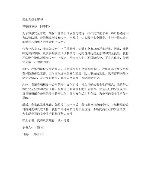 安全责任承诺书一岗双责