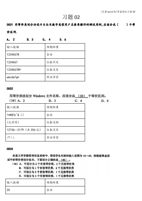 (完整word版)黑盒测试习题02