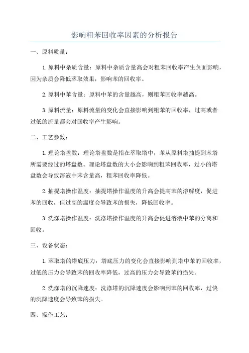 影响粗苯回收率因素的分析报告