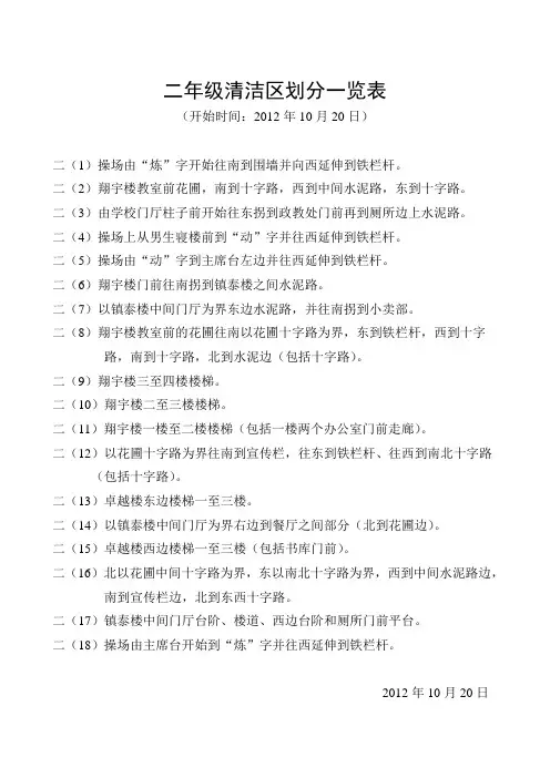 一年级清洁区划分一览表