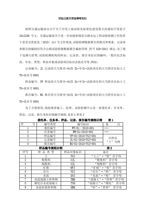 试验记录及报告编号规则