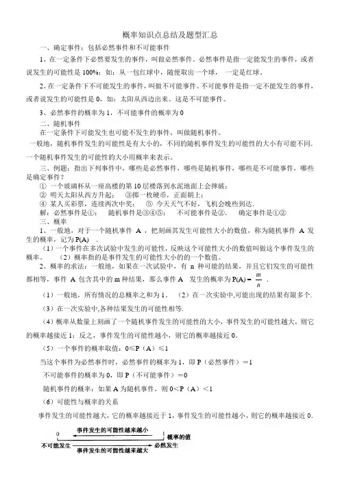 概率知识点总结及题型汇总-统计概率知识点总结