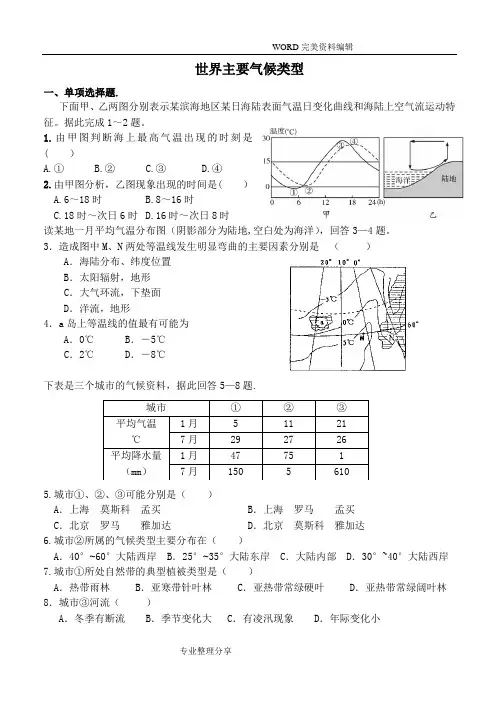 (完整版)世界主要气候类型专题练习